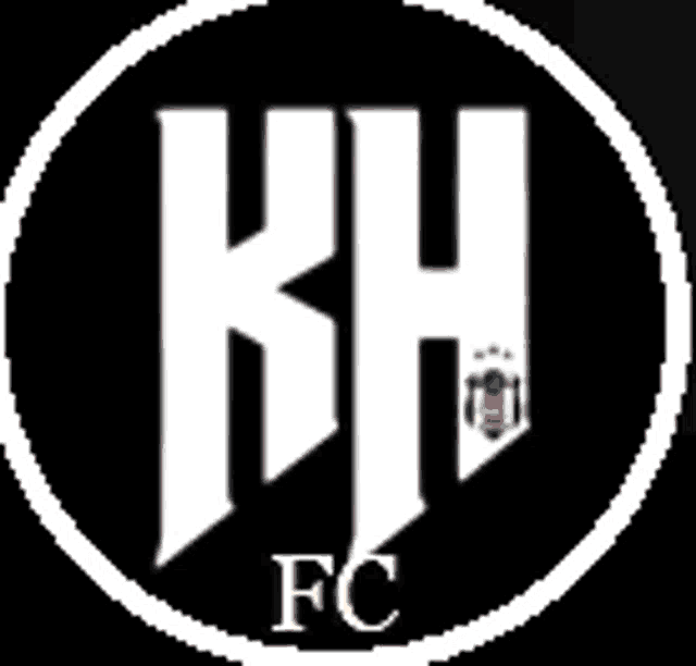 a black and white logo for kh fc with a white circle around it