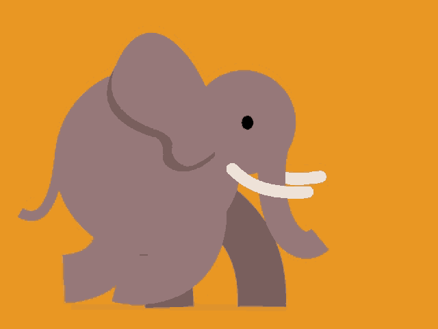 a cartoon elephant is walking on a orange background