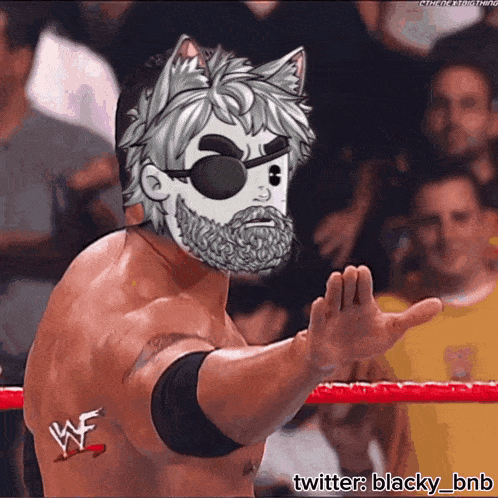 a wrestler with a beard and cat ears is wearing a shirt that says we