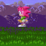 amy rose from sonic the hedgehog is running in a field