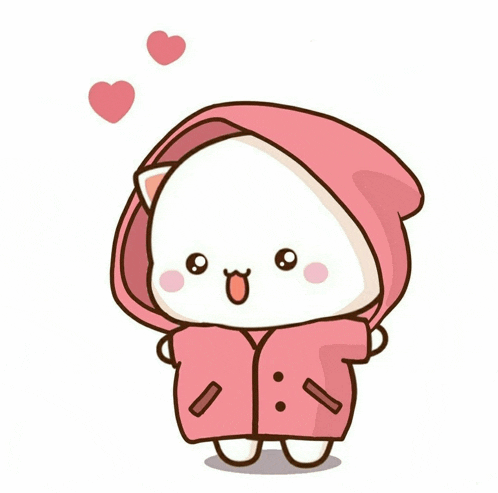 a cartoon of a cat wearing a pink coat and a hood