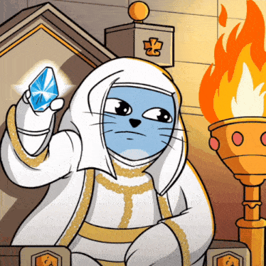 a cartoon of a cat holding a diamond in his hand