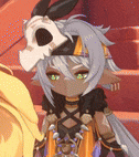a cartoon character with a skull on her head is standing next to another cartoon character in a video game .
