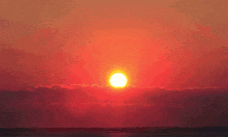 a pixelated sunset with the sun shining brightly through the clouds