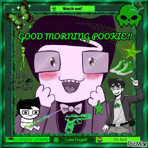 a collage of cartoon characters with the words good morning pookie