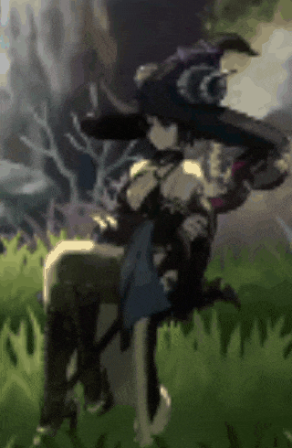 a pixel art drawing of a witch sitting in the grass .