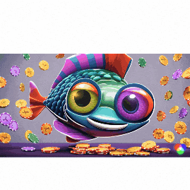 a colorful fish is surrounded by a pile of poker chips