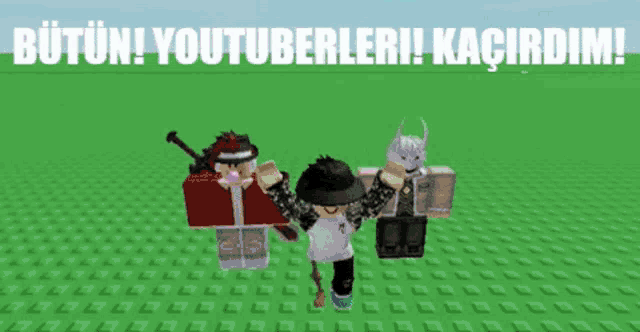 two roblox characters are standing next to each other in a green field