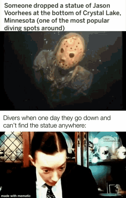someone dropped a statue of jason voorhees at the bottom of crystal lake