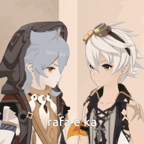 a couple of anime characters standing next to each other with rafa e ka written on the bottom right