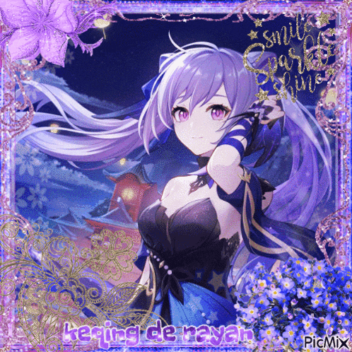 a picture of a girl with purple hair and the words keing de rayah