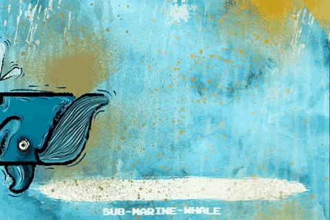 a painting of a sub-marine whale on a blue and yellow background