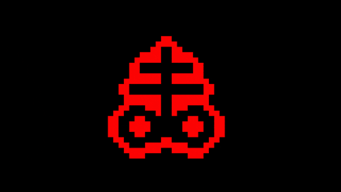 a pixel art of a red and black symbol with a cross in the middle