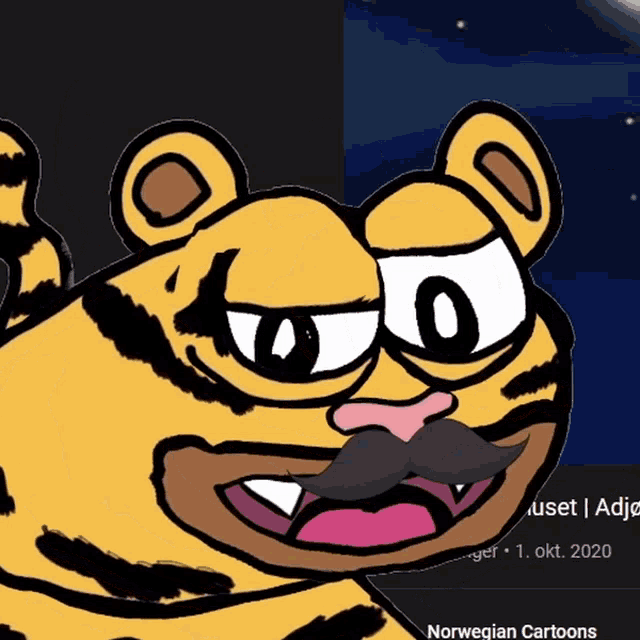 a cartoon of a tiger with a mustache is on a page with norwegian cartoons
