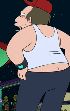 a cartoon man wearing a red hat and a white tank top is smoking a cigarette