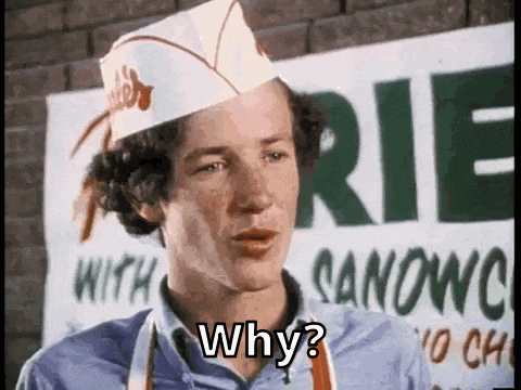 a man wearing a chef 's hat and apron is asking why .