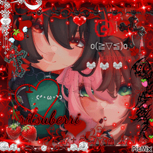 a picture of two anime girls with the name ritsuberri on the bottom