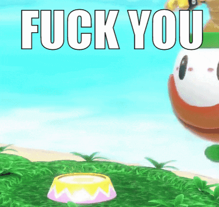 a picture of a cartoon character with the words fuck you
