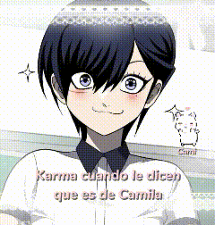 a cartoon of a girl with the words karma cuando le dicen que es de camila