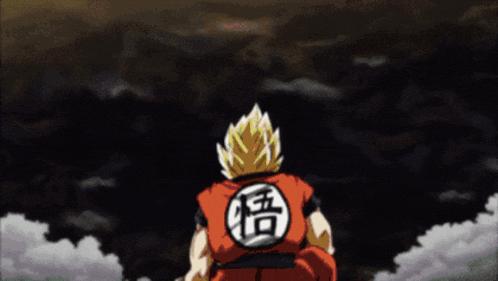 a cartoon character says son goku in front of a dark background