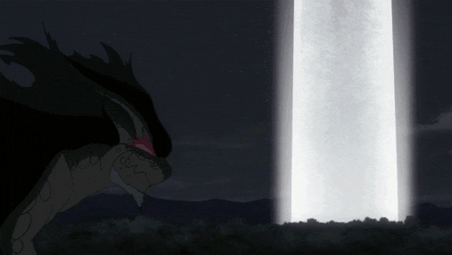 a cartoon drawing of a monster standing in front of a white light