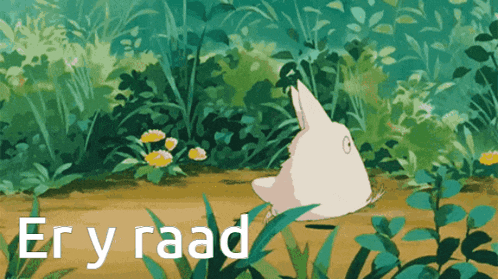 a cartoon of a rabbit in the grass with the words ery raad written below it
