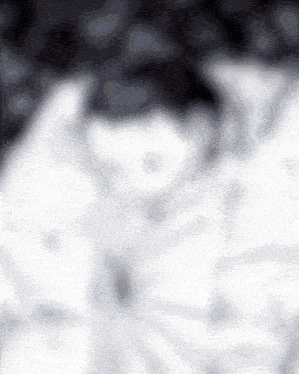 a blurred image of a person 's face with a few white spots on it