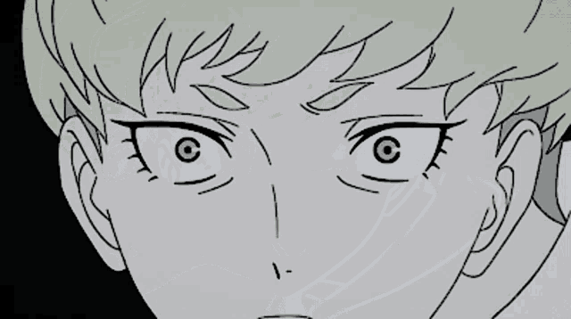 a black and white drawing of a boy with a very short haircut