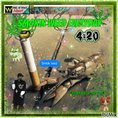 a picture of a crayfish and a cigarette that says smoke weed 4:20