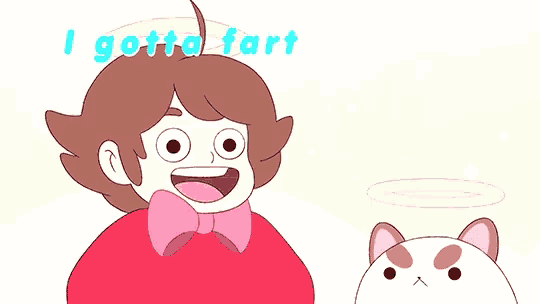 a cartoon of a boy and a cat with the words " i gotta fart " on the bottom