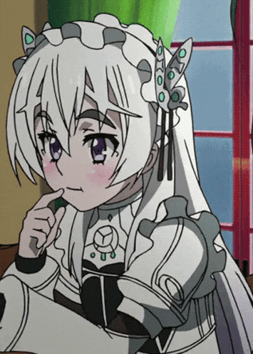 a drawing of a girl with white hair and a maid costume