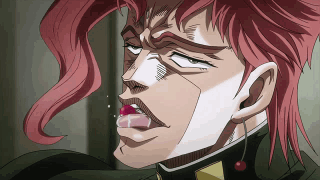 a close up of a cartoon character with red hair