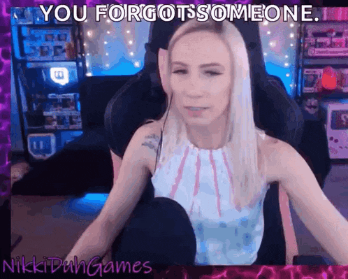 a woman sitting in a chair with the words you forgot someone