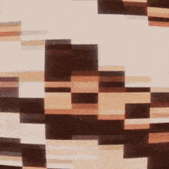 a pixelated image of a person 's face is displayed on a white background