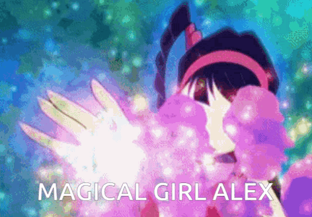 a picture of a girl with the words " magical girl alex " on the bottom