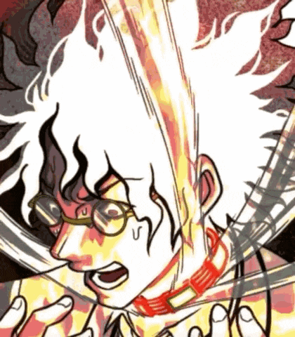 a cartoon character with glasses and a red collar is being punched in the face .