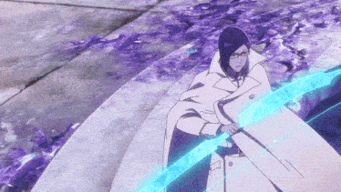 a man in a white coat is holding a sword