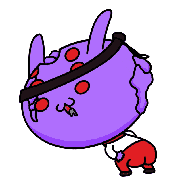 a cartoon drawing of a purple monster with red eyes