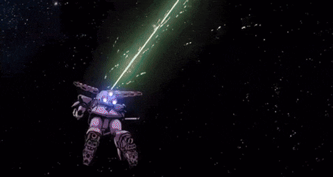 a robot is shooting a beam of light into the air