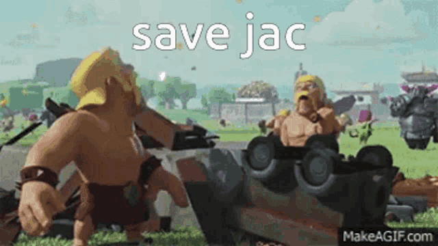 a clash of clans video game scene with the words save jac