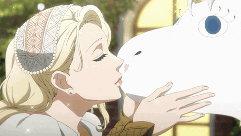 a woman is kissing a stuffed animal in a cartoon drawing