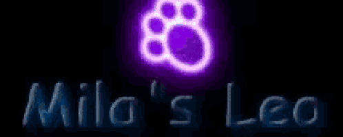 a neon sign that says mila 's leo with a paw on it