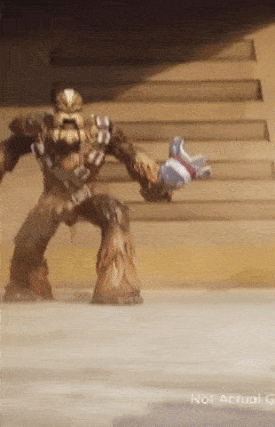 a video game character is standing on a set of stairs with the words not actual game below him