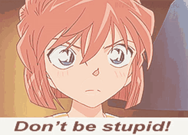 a picture of a girl with the words " do n't be stupid " below it