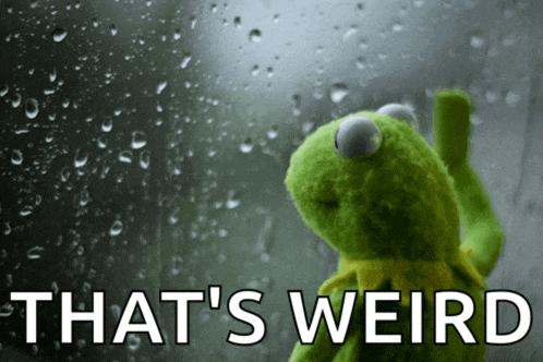 kermit the frog looking out a window with the words that 's weird written below him