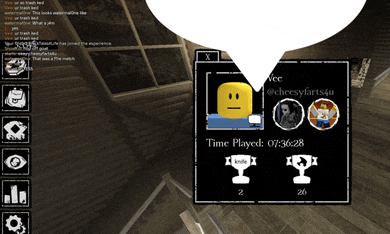 a screenshot of a video game with a speech bubble that says time played