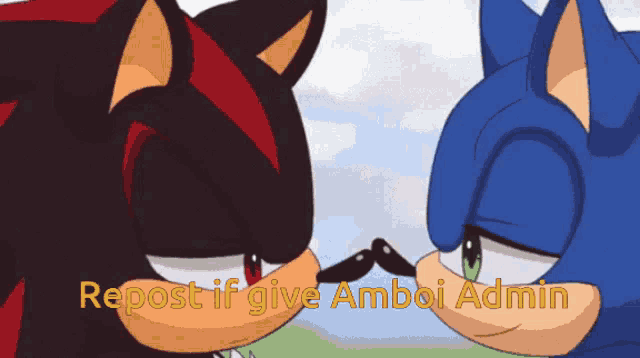 shadow the hedgehog and sonic the hedgehog are touching noses with the words repost if give amboi admin