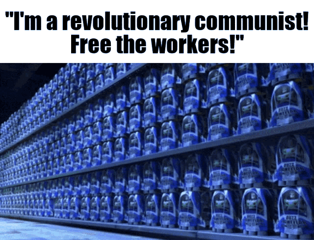 a poster that says " i 'm a revolutionary communist " free the workers