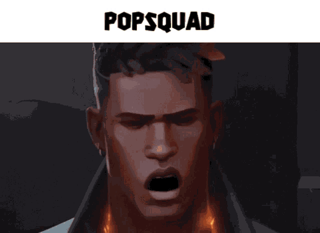 a cartoon of a man with the word popsquad on the top