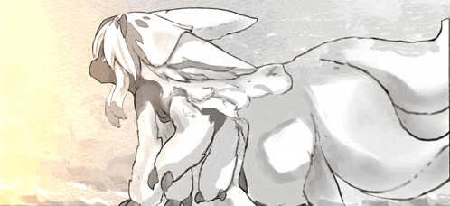 a black and white drawing of a rabbit with a long tail